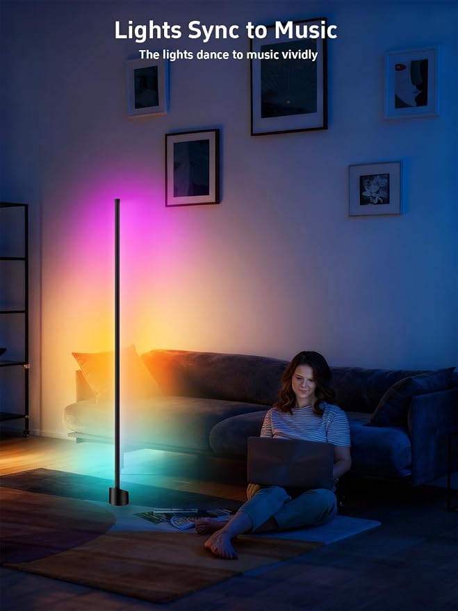 Tyute Corner Floor Lamp, RGBICW LED Corner Lamp with 16 Million DIY Colors, Music Sync, 68+ Scenes, Smart App & Remote Control, Ambience Lighting for Bedroom Living Room Gaming Room