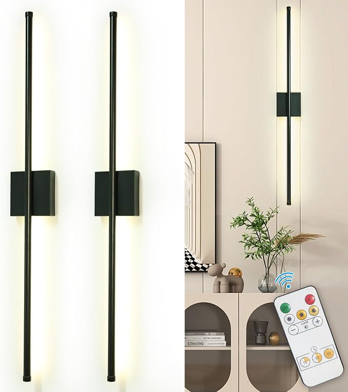 Depuley Wall Sconces Battery Operated: Set of 2 Wireless Wall Lights with Remote for Bedroom - Rechargeable 15 Colors Black Wall Lamp for Living Room Hallway Home Decor