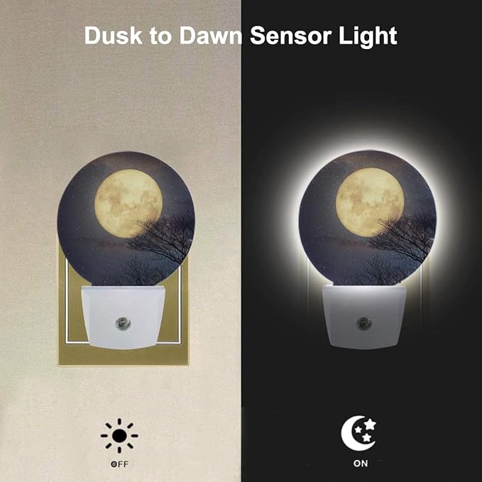 EKOBLA Moon LED Night Light Full Moon Above The Treetops Starry Sky Dusk to Dawn Plug-in Nightlights Auto Sensor for Home Indoor Bathroom Hallway Kitchen