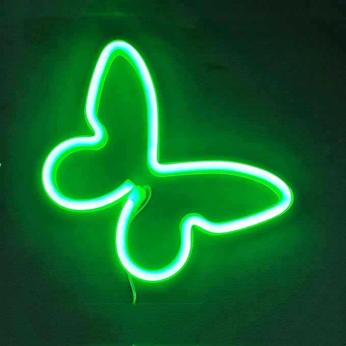 Butterfly Neon Signs, 2Pack Green Butterfly LED Signs, 8.89x0.79x6.06 Inches, PVC Material, USB or 3-AA Battery Powered, Wall Mount, Home/Party/Office Decor