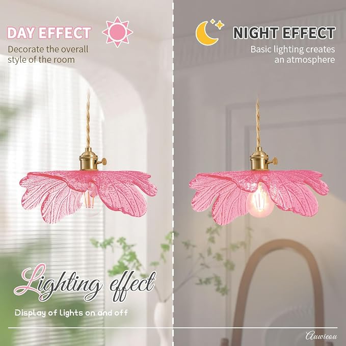Pink Glass Pendant Lights Fixtures Flower Hanging Ceiling Light Girls Room Mid Century Pendant lamp Gold Chandelier for Kitchen Island Dining Room Foyer Cafe