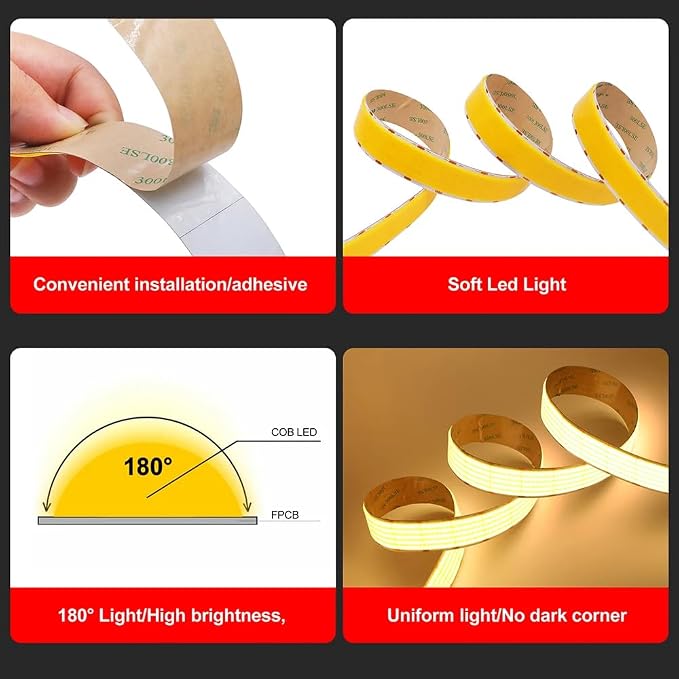 COB LED Strips White 6000k 1600LEDs/m 5 Rows Flexible Linear Led Light 30mm Wide PCB DC24V Self Adhesive for Industry Commercial LED Strips