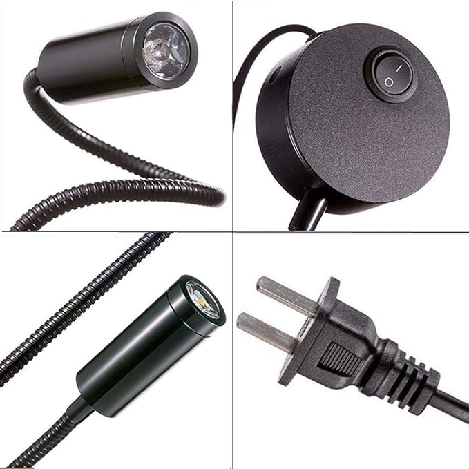 3W Wall Mounted Reading Light Flexible Gooseneck LED Sconce Lamp with Plug & Switch for Bedroom, Office, Workbench, Studio (01 Black Warm)