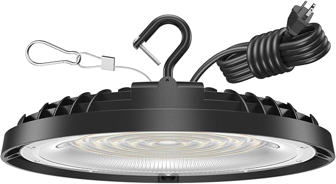 150W UFO LED High Bay Light, 21,000LM LED Shop Lights Fixture, 5000K, Replace 600W Halogen, 120VAC, Plug & Play Lighting for Warehouses, Workshops, Garages, and Barns – ETL Listed