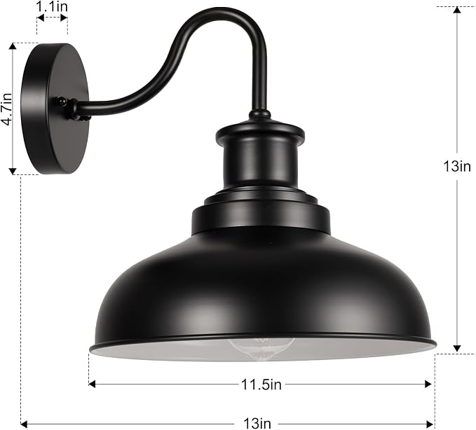 Outdoor Barn Light Outdoor Wall Sconce Farmhouse Exterior Wall Mount Light Vintage Outside Lighting Fixture Industrial Black White Lantern for Porch, Entryway, Garage, 1 Pack