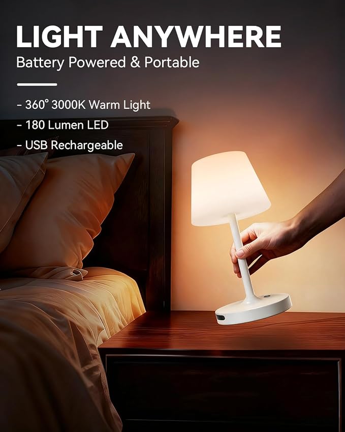 SAIWEYA Outdoor Waterproof Shower Lamp, 5200mAh Rechargeable Bathroom Lamp | IP65 Cordless Shower Light, Touch Dimming, Long-Lasting Battery, Versatile for Patio, Camping, Bathroom, Restaurant & Kitchen