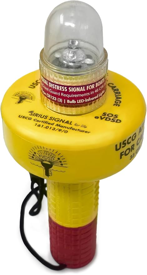 Sirius Signal A-1001 SOS LED Mini Beacon Distress Signal - USCG Approved | Electronic Boat Flare Replacement, Bright White Light + Infrared, Includes Mount, Daytime Flag & Whistle, Storage Handle