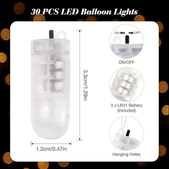 Yizhet LED Balloon Lights 30Pcs Warm White with Switch | 30Pcs Warm White LED Balloon Lights with Switch for Wedding Party Halloween Christmas