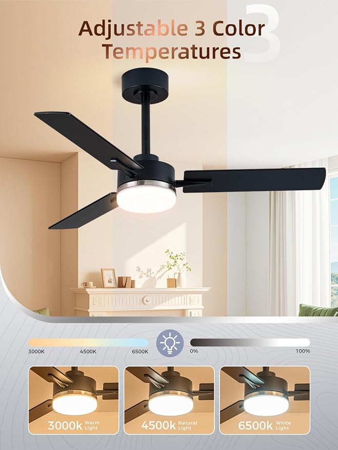 LANMEL Metal Ceiling Fan with Lights and Remote, 42 Inch, Silver & Black | Modern Low Profile Flush Mount, Reversible, 3CCT Dimmable, Quiet, LED, For Bedroom, Living Room, Indoor/Outdoor Patio Use