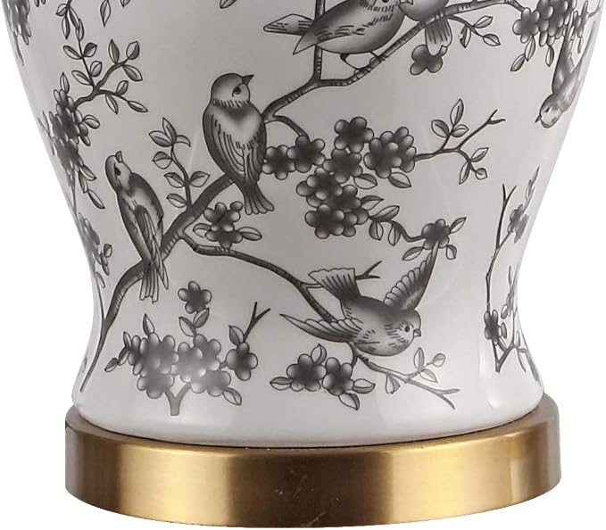 JONATHAN Y Penelope Ginger Jar 22" LED Table Lamp, Gray/White | Chinoiserie, Ceramic Metal Construction, French Country Traditional, Linen Empire Shade, Brass Gold, LED Bulb Included