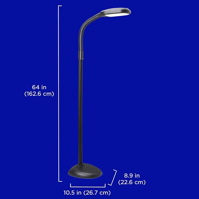 Verilux SmartLight Full Spectrum LED Modern Floor Lamp with Adjustable Brightness, Flexible Gooseneck and Easy Controls - Reduces Eye Strain and Fatigue - Ideal for Reading, Artists, Craft (Black)