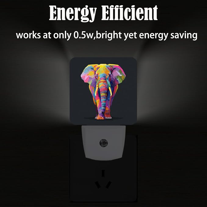 Colorful Elephant Night Light,Plug Into Wall with Dusk to Dawn Light Sensors, Warm Nightlights for Bedroom,Bathroom,Hallway,Kitchen,Gifts Ideal for Boys Girls Women Men