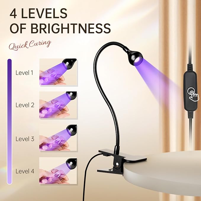 AORAEM Nail Lamp LED Nail Manicure Dryer Curing Light with Black Gooseneck and Clamp for Gel Nails