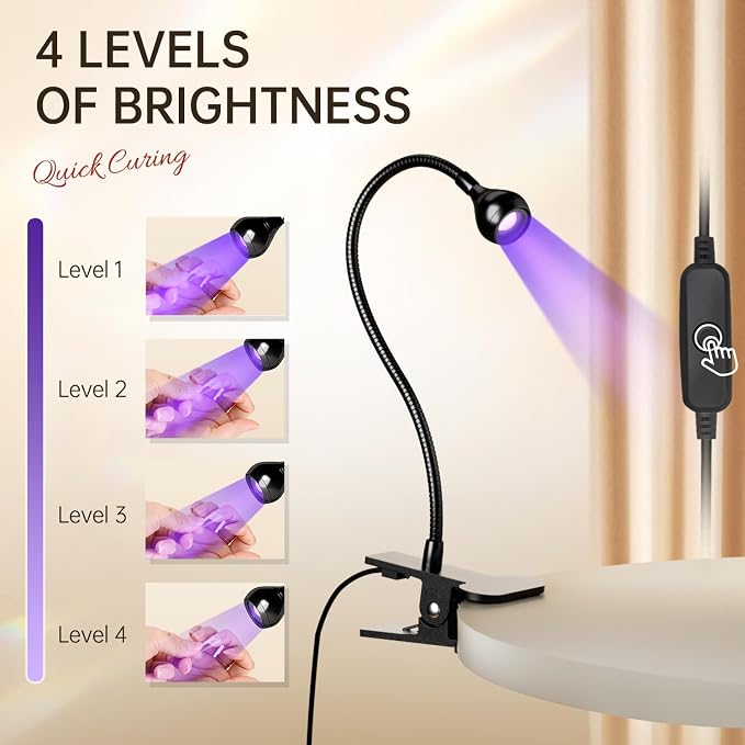 AORAEM 3W LED Nail Lamp with Clamp and Flexible Gooseneck for Gel Nails | Includes UV Protection Gloves for Gel Polish Curing, Salon and Home DIY