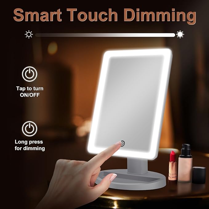 COSMIRROR Makeup Vanity Mirror with 3 Color Lighting, Lighted Makeup Mirror with 72 LED Lights and 10X Magnifying Mirror, Dual Power Supply, 180 Degree Rotation Cosmetic Tabletop Light up Mirrors