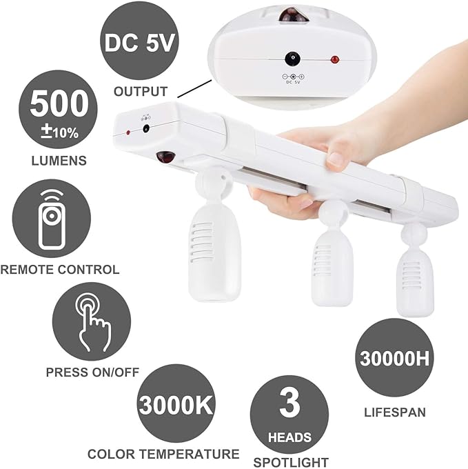 BIGLIGHT LED Track Light, Dimmable Accent Lighting with Rotatable Heads, Plug in Spotlight with Remote for Lighting up Kitchen Sink Cabinet Gallery Picture Bathroom Basement Artwork