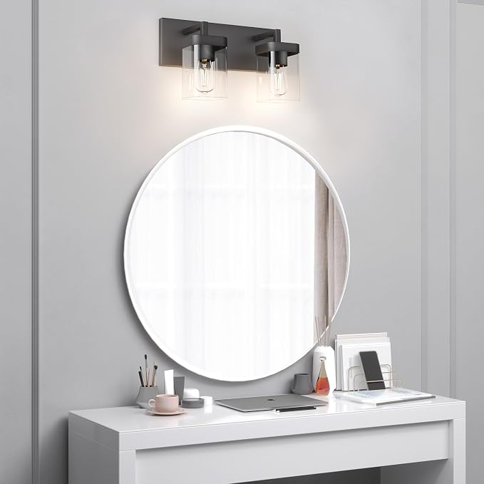 Bathroom Vanity Light, Square Design 2 Lights Morden Bathroom Lighting Fixtures Over Mirror, Black Light Fixtures for Living Room/Bedroom