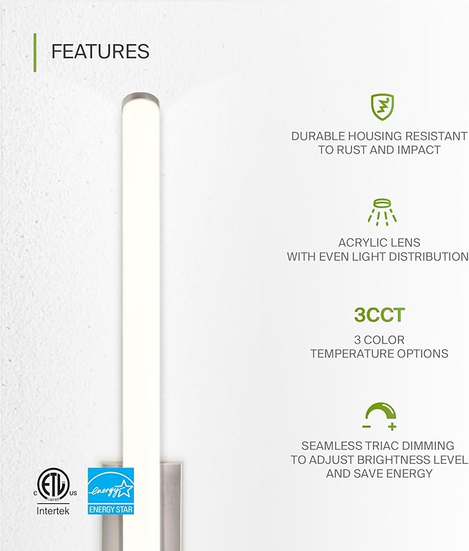 ASD 48" LED Linear Vanity Light Fixture, Modern Bathroom Sconce — 3 Color 3000K-5000K, Dimmable, 35W 3800LM, Energy Star & ETL Listed — Over Mirror Makeup Bar for Bedroom, Cabinets — Nickel, 4 Pack