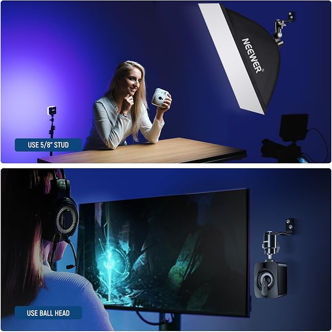 NEEWER 2 Pack E Type Wall Ceiling Mount, Ring Light Wall Mount Bracket with Detachable Ball Head, 5/8" Stud, 1/4" Screw for Flash Strobe Camera Monitor Studio Lighting, Max Load: 4.4lb/2kg, TS007
