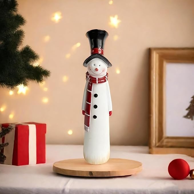 Christmas Snowman Figurine Statue Resin Cute Snowman Wearing Red Hat & Scarf Designs Christmas Table Sculpture Ornament Decor for Winter Xmas Party Home Office Shelf Indoor Decor Holiday Festive Gifts