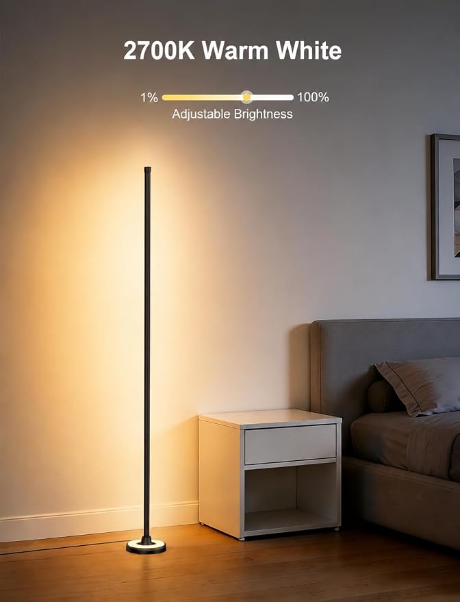 RGBW 60 Inch Floor Lamp, Standing Lamps with App Control | Smart Corner Floor Flamp Color Changing Modern Standing Lamps with 110 Scenes for Bedroom, Living Room,Compatible with Alexa