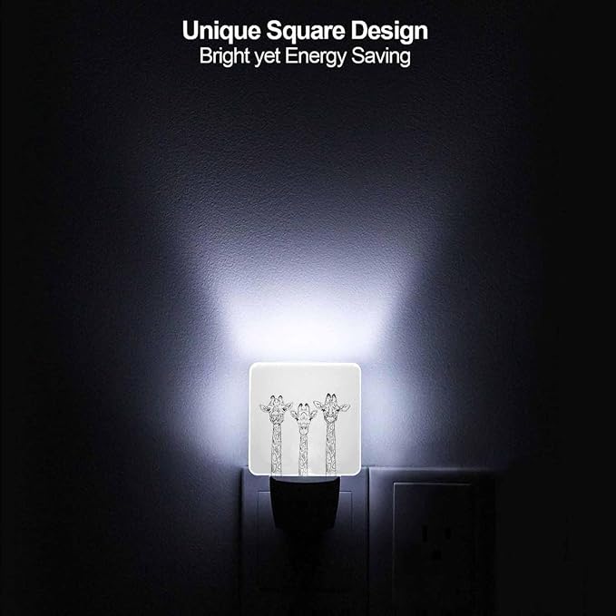 LED Night Light,Realistic Sketch Giraffe Heads LED Night Light Plug into Wall with Dusk to Dawn Light Sensor White Energy Efficient Nightlight for Bedroom Bathroom Hallway Living Room Kitchen