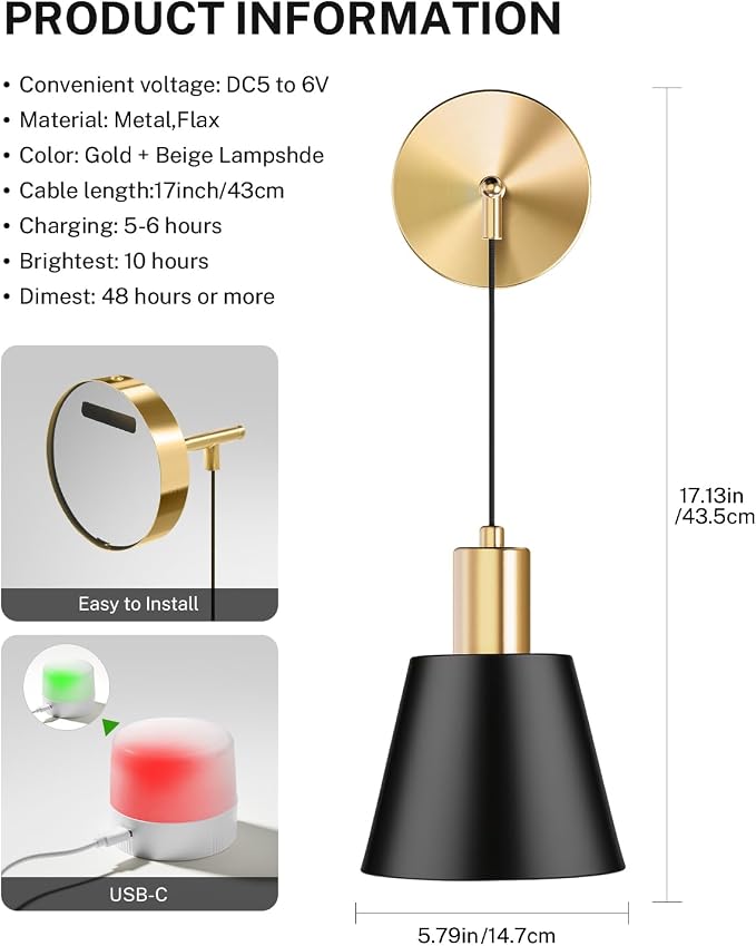 SAIMAND Battery Operated Wall Sconces Set of 2,Wireless Rechargeable Lights | Modern Cordless Wall Sconces with Remote Control, 9-Color Dimmable LED Lamps for Bedrooms, Living Rooms and Hallways (black)