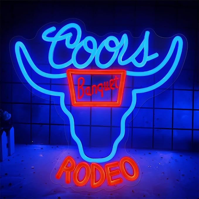 Western Cowboy Beer LED Neon Sign Dimmable USB 12.6"x12.2" Man Cave Decor | Western Rodeo Neon Light with 9 Brightness Adjustments, Cow Skull Bull Decor for Pub Club, Christmas Birthday Party Gift