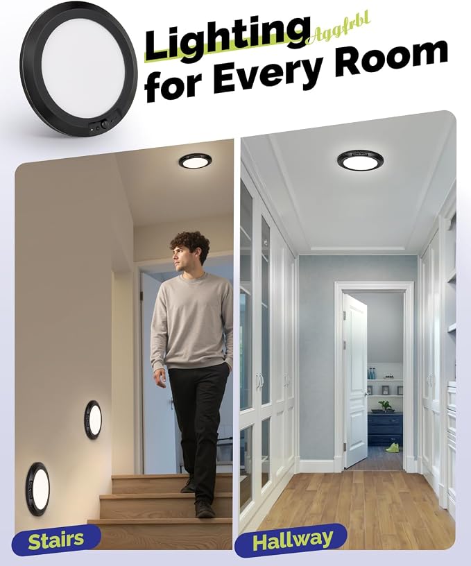 10000mAh Rechargeable Ceiling Light Black Waterproof Shower Lights | Wireless Motion Sensor Light Indoor 3000K/4000K/6000K Dimmable, Magnetic LED Lights with Remote No Wiring for Closet Bathroom