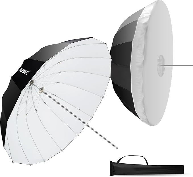 NEEWER 51"/130cm Parabolic Reflective Umbrella Photography with White Inner, Soft Lighting with Diffuser Cover, Bag, Quick Fold for Camera Photo Studio Video Light Shooting Monolight Flash, NS2U | Soft Lighting with Diffuser Cover, Bag, Quick Folding f...
