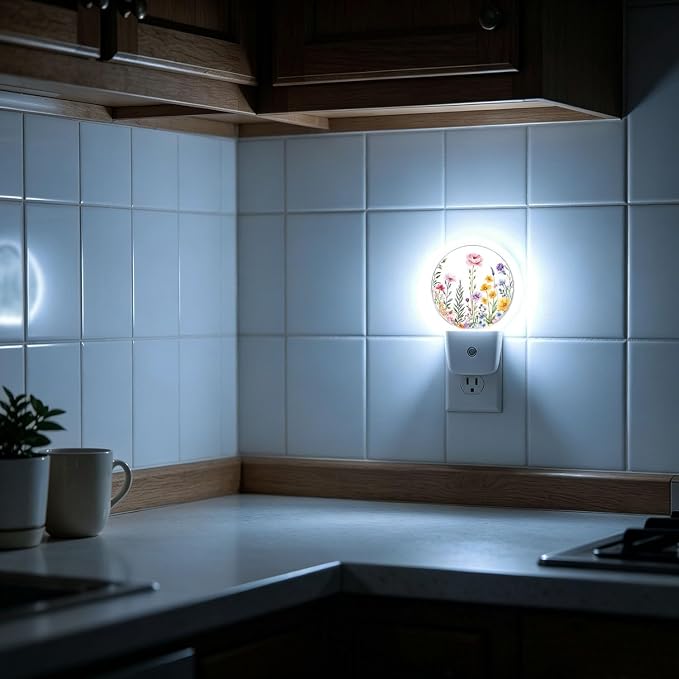 Night Lights Plug into Wall Vintage Floral Night Light Energy Saving LED | Colorful Flower Butterfly Plug in Night Lights for Wall Socket with Dusk-to-Dawn Sensor for Bedroom, Bathroom and Living Room