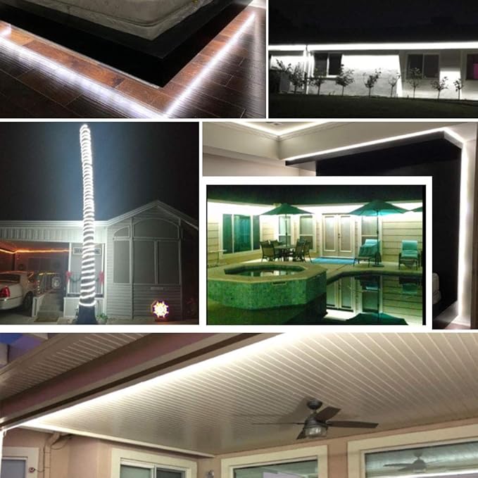 1/2" Rope Lights, 66ft 2-Wire Waterproof LED Rope Light Kit, 110V-120V PVC 30 LED/M Tube Lights Strip for Background, Outdoor, Christmas, Home Decoration(White)
