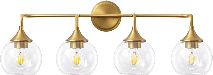 Bathroom Vanity Lights Gold 4 Light Modern Vanity Light 31" | Farmhouse Bathroom Light Fixtures Over Mirror, Thickened Clear Glass Shade, UL E26 Dimmable Vanity Lighting Fixtures