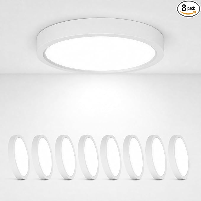 TALOYA 8 Pack 6.7 Inch Flush Mount Ceiling Light,15W,5000K Daylight White | 100–240 VAC Input LED Ceiling Light for Bedroom, Living Room, Porch,Bathroom,Kitchen, Laundry,Hallway and Closet