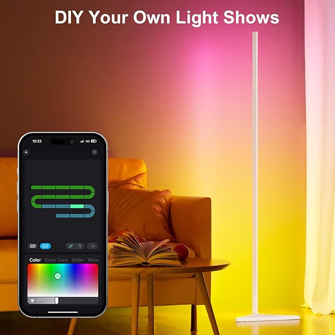 MIHEAL 2PCS Corner Floor Lamp, Synced Lights LED Control Floor Lamp RGB Light 56" Smart LED Corner Lamp App and Remote for Living Room Gaming Bedroom and Etc.