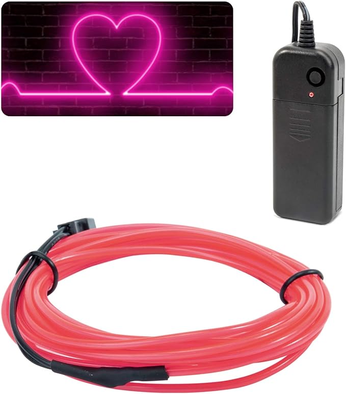 JIGUOOR EL Wire Battery Pack 16.4ft / 5m Bright Neon Light Strip 360° Illumination Neon Tube Rope Lights for DIY, Festival, Party Decoration, Pub, Halloween, Chrismas (16.4ft / 5m, Pink)