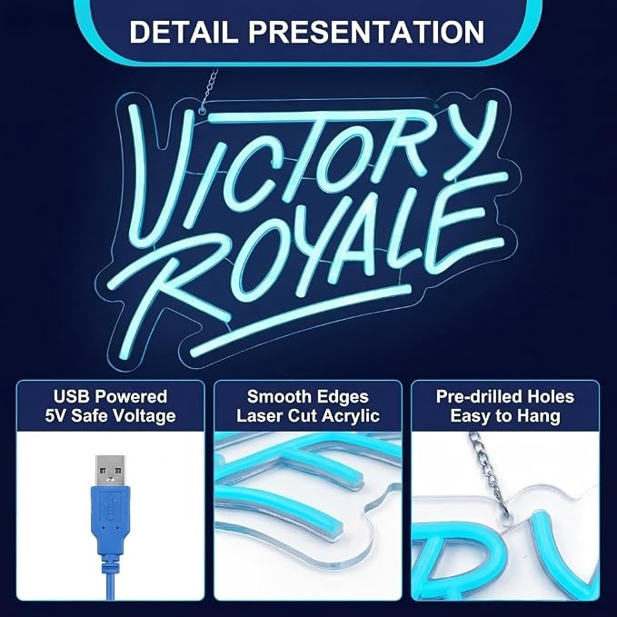 Final Win Neon Sign, Game Decor, USB Powered LED Gaming Wall Light | Battle Royale Game Decor, Acrylic Material, 13.8"x9.8"