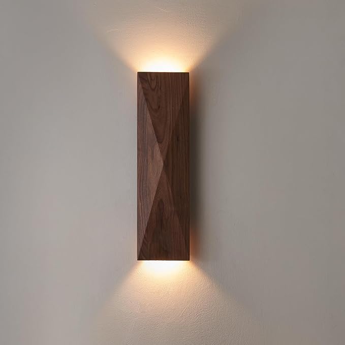 Modern Walnut Wood Wall Sconces, Linear Wood Mounted Lamps, Minimalist Up and Down Wall Sconce for Living Room,Bedroom,Stairway, Hallway