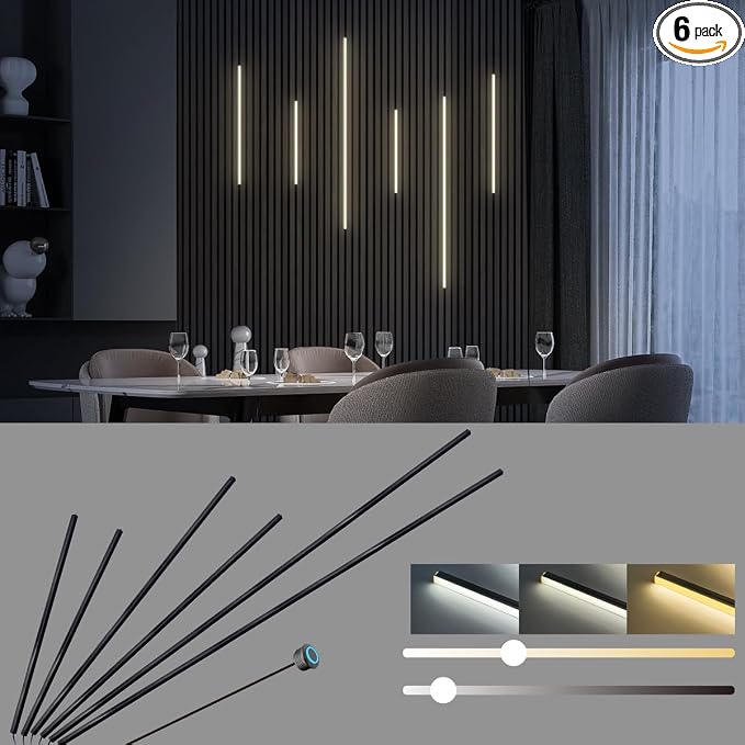 HAMRVL Black CCT LED Recessed Lighting Kit, 6 PCS Tunable 2700k-6500k Wall Panel Lights with Smart Switch, Self-Adhesive, Dimmable, for Wood Slat Wall Panels, Headboards, Stairs, Living Room, Bedroom