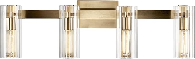 Kichler Jemsa 32" Vanity Light, 4-Light Modern Bathroom Light Fixture with Clear Fluted Glass in Champagne Bronze, for Bathroom or Powder Room, (9.75" H x 32" W), 55169CPZ