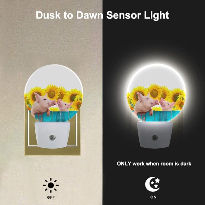 EKOBLA Piggy Night Light, Cute Pink Farm Animal Night Lights Plug Into Wall with Auto On/Off for Home Decor and Kids Gifts