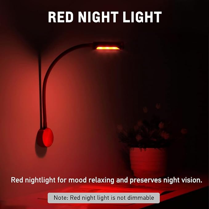 acegoo RV LED Reading Light 12V Flexible Neck Wall Lamp for RV Boat Camper Van Bedside or Seat Reading, Inbuilt USB Charger & Red Night Light DC12-24V Hard-Wired