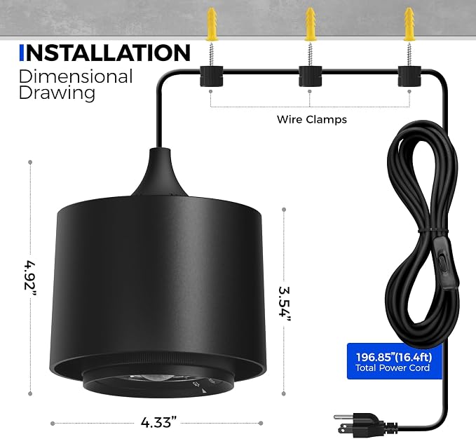Barrina TR40 Hanging Grow Lights for Indoor Plant, 40W 4000K Full Spectrum | Adjustable Beam Angle 15°-60°, High PPFD, Mechanical Timer, Plant Lights for Indoor Growing for Large Tall Plants, Black