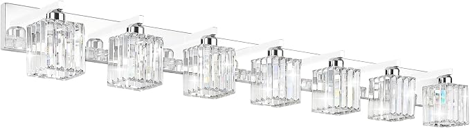 Aipsun Bathroom Vanity Light Fixtures Chrome Vanity Light for Bathroom Crystal Vanity Lighting Fixtures 7 Light (Exclude Bulb)