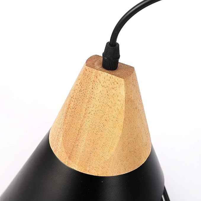 Pendant Light Black,Pendant Lights Kitchen Island,Wood Pendant Light,Adjustable Height Hanging Light Fixture for Kitchen Island Dining Room Bar Bedroom Hallway