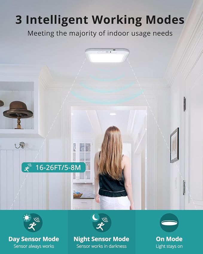 wowatt 2PC Rechargeable Battery Operated Ceiling Light Motion Sensor Indoor | Wireless Magnetic Shower Light with Remote, 3000K 4500K 6500K, Dimmable Motion Sensor Overhead Lights for Shower Closet