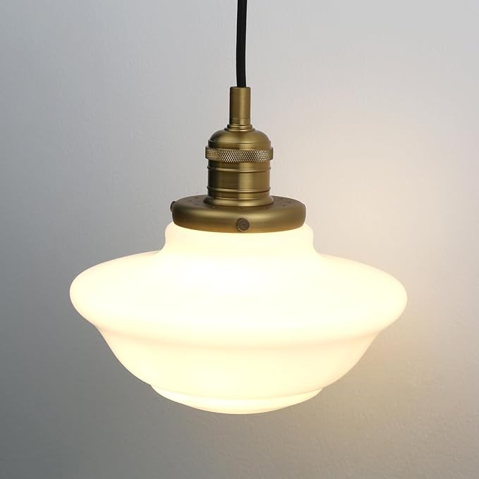 Pathson Modern Pendant Light with Milk White Glass, Vintage Ceiling Pendant Lighting Adjustable Textile Cord, Frosted Ceiling Fixture Lamp for Living Room Bedroom Kitchen Dining Room