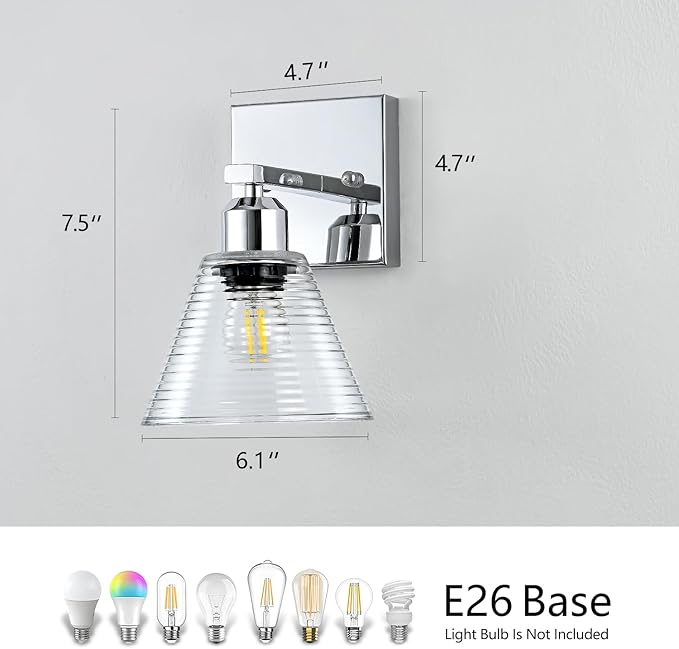 1-Light Bathroom Vanity Light, Nickel Modern Bathroom Lighting Fixtures with Clear Glass Shade, Farmhouse Wall Sconces for Mirror Kitchen Bedroom Living Room