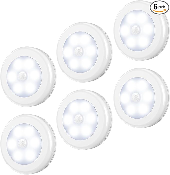 AMIR Upgraded 3.15” Motion Sensor Light Indoor, Cordless Battery Powered Stick on LED Night Lights for Closet, Stair, Under Cabinet, Hallway, Kitchen (White - Pack of 6)