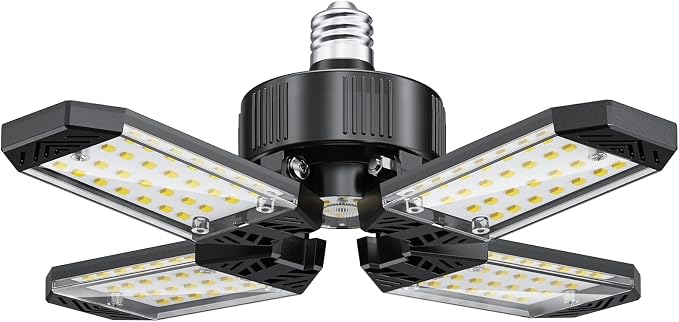 LED Garage Light - 120W Garage Lights Ceiling LED 12000LM with 4+1 Deformable Panels, Screw in Shop Lighting 6500K Fit for E26 E27 Bulb Socket, for Workshop, Barn, Basement, Attic, Bay